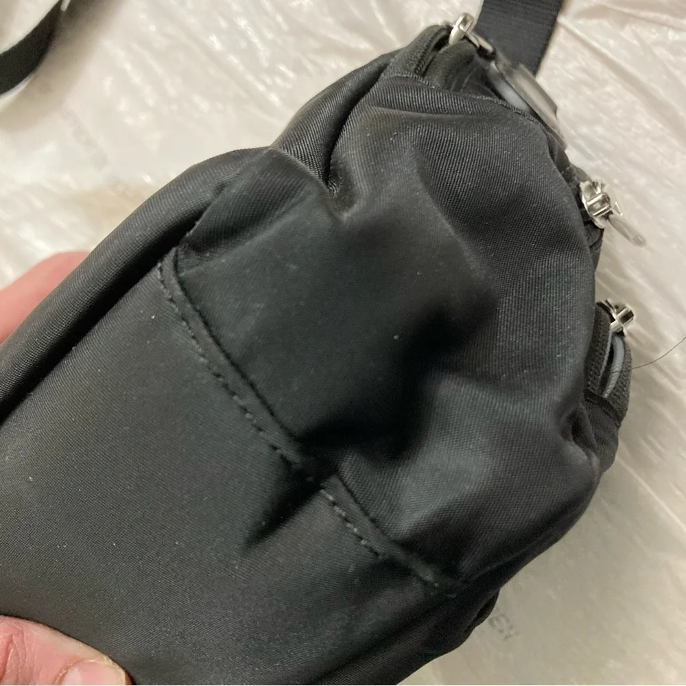 Tumi double zipper black nylon crossbody bag unisex